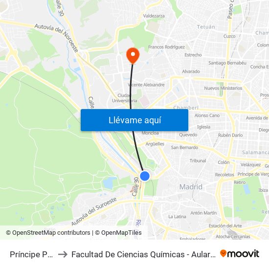 Príncipe Pío to Facultad De Ciencias Químicas - Aulario map