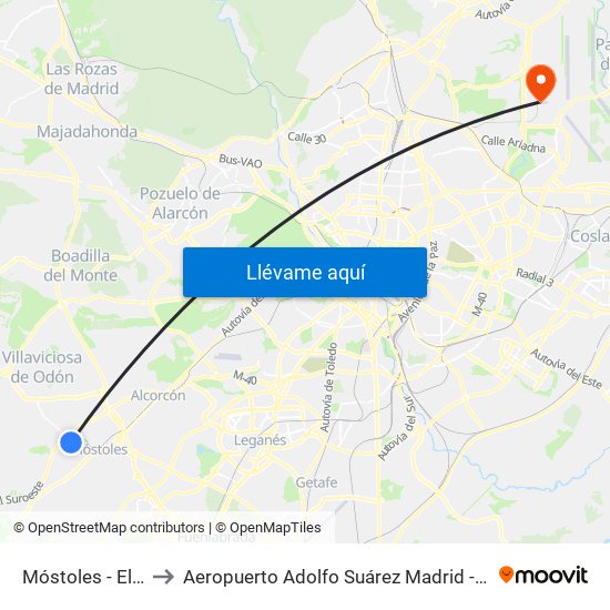 Móstoles - El Soto to Aeropuerto Adolfo Suárez Madrid - Barajas T4 map