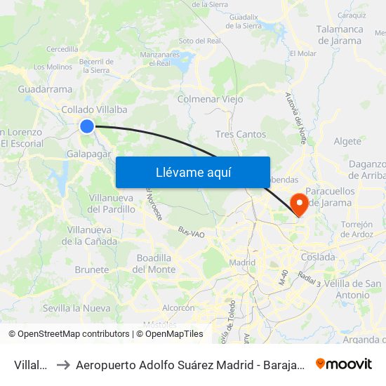 Villalba to Aeropuerto Adolfo Suárez Madrid - Barajas T4 map