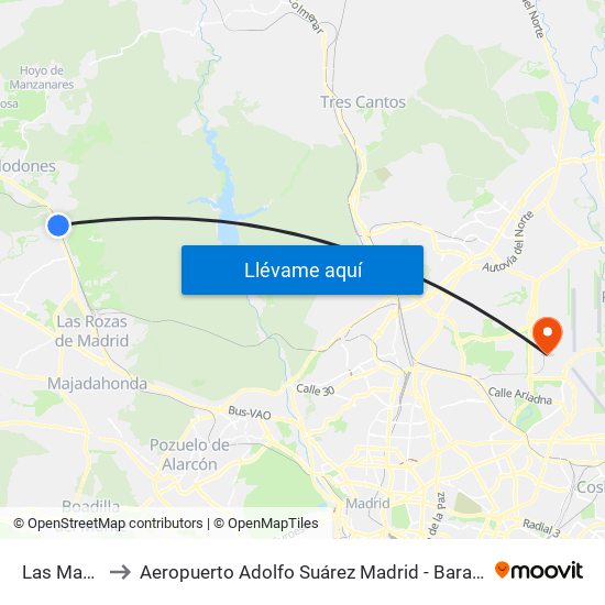 Las Matas to Aeropuerto Adolfo Suárez Madrid - Barajas T4 map