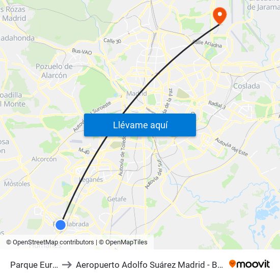 Parque Europa to Aeropuerto Adolfo Suárez Madrid - Barajas T4 map