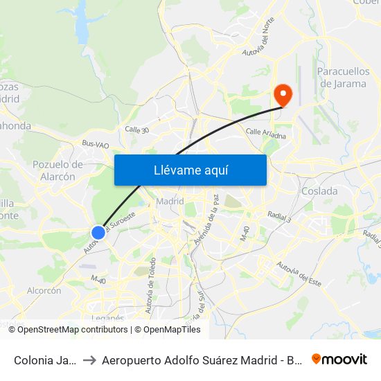 Colonia Jardín to Aeropuerto Adolfo Suárez Madrid - Barajas T4 map