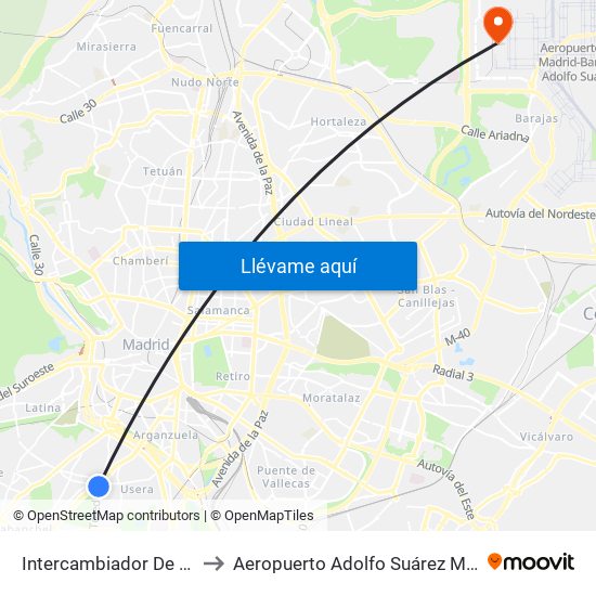 Intercambiador De Plaza Elíptica to Aeropuerto Adolfo Suárez Madrid - Barajas T4 map