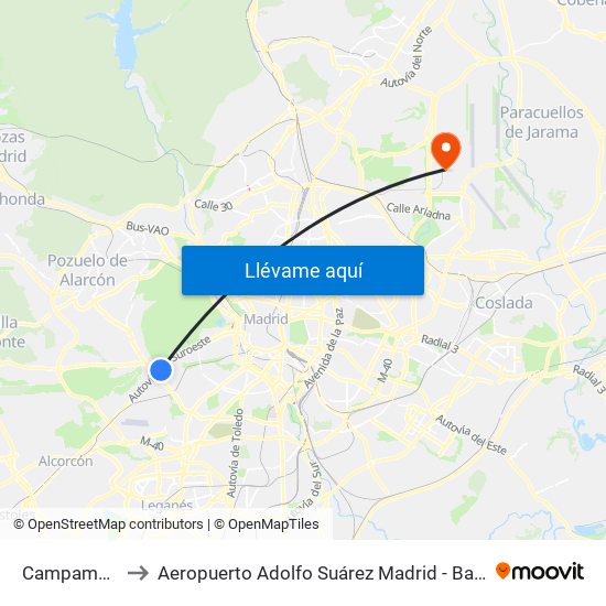 Campamento to Aeropuerto Adolfo Suárez Madrid - Barajas T4 map