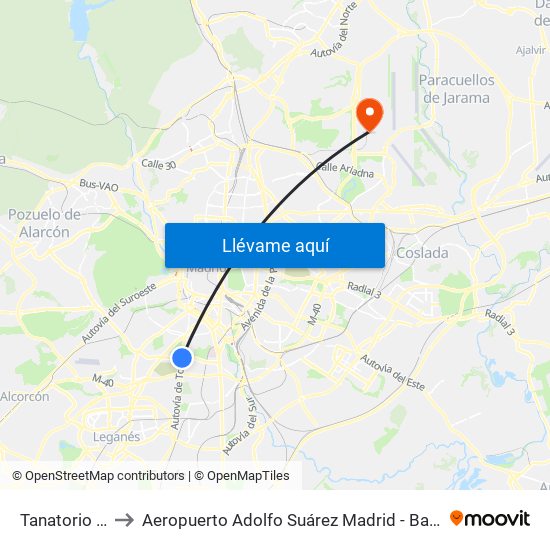 Tanatorio Sur to Aeropuerto Adolfo Suárez Madrid - Barajas T4 map
