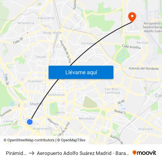 Pirámides to Aeropuerto Adolfo Suárez Madrid - Barajas T4 map