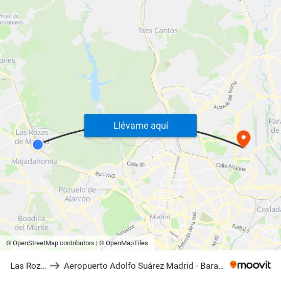 Las Rozas to Aeropuerto Adolfo Suárez Madrid - Barajas T4 map