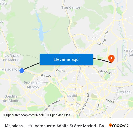Majadahonda to Aeropuerto Adolfo Suárez Madrid - Barajas T4 map