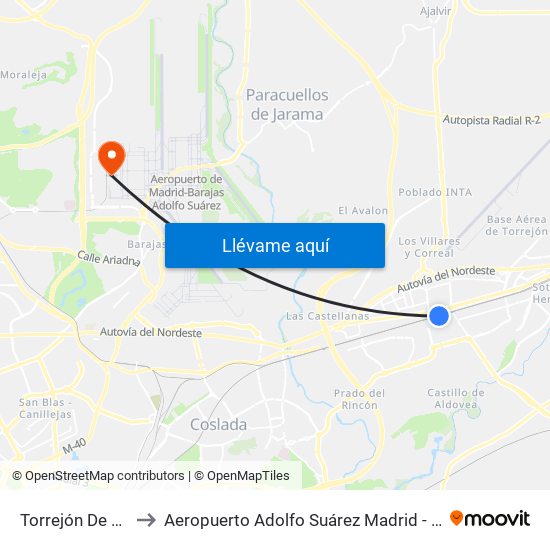 Torrejón De Ardoz to Aeropuerto Adolfo Suárez Madrid - Barajas T4 map
