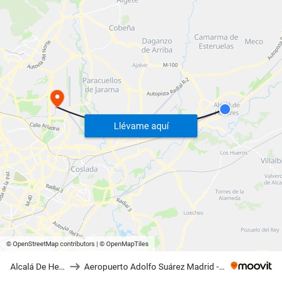 Alcalá De Henares to Aeropuerto Adolfo Suárez Madrid - Barajas T4 map