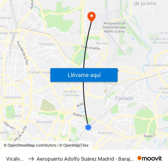 Vicálvaro to Aeropuerto Adolfo Suárez Madrid - Barajas T4 map