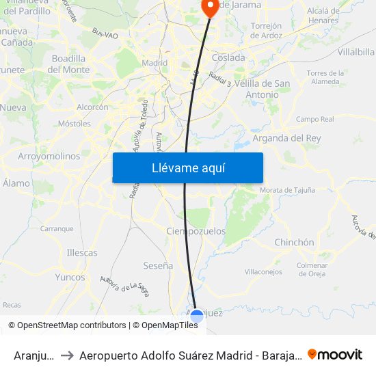 Aranjuez to Aeropuerto Adolfo Suárez Madrid - Barajas T4 map