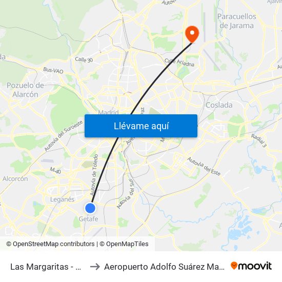 Las Margaritas - Universidad to Aeropuerto Adolfo Suárez Madrid - Barajas T4 map