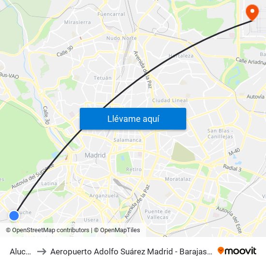Aluche to Aeropuerto Adolfo Suárez Madrid - Barajas T4 map