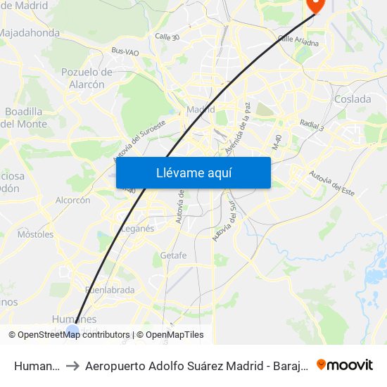 Humanes to Aeropuerto Adolfo Suárez Madrid - Barajas T4 map