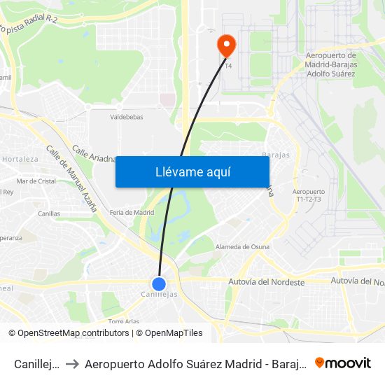 Canillejas to Aeropuerto Adolfo Suárez Madrid - Barajas T4 map