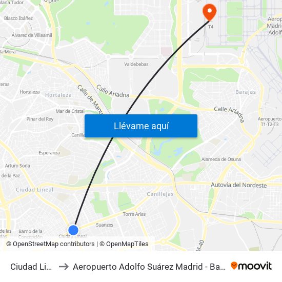 Ciudad Lineal to Aeropuerto Adolfo Suárez Madrid - Barajas T4 map