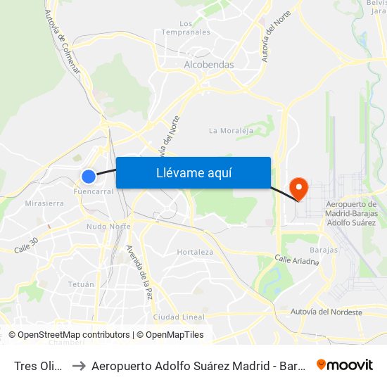Tres Olivos to Aeropuerto Adolfo Suárez Madrid - Barajas T4 map