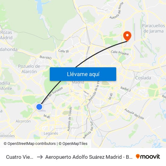Cuatro Vientos to Aeropuerto Adolfo Suárez Madrid - Barajas T4 map