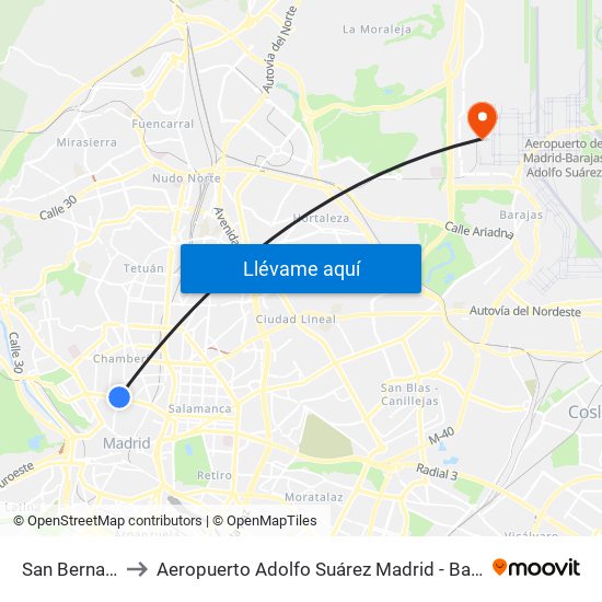 San Bernardo to Aeropuerto Adolfo Suárez Madrid - Barajas T4 map