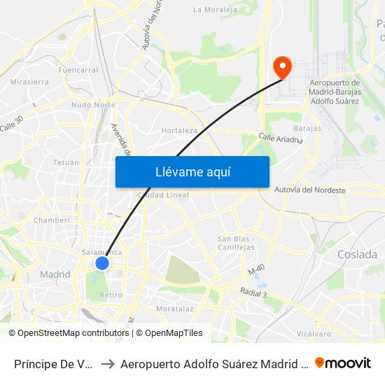Príncipe De Vergara to Aeropuerto Adolfo Suárez Madrid - Barajas T4 map