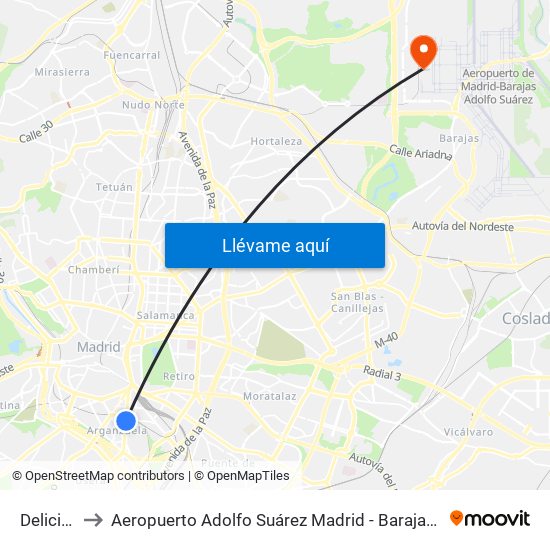 Delicias to Aeropuerto Adolfo Suárez Madrid - Barajas T4 map