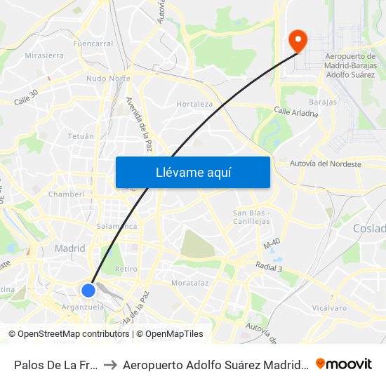 Palos De La Frontera to Aeropuerto Adolfo Suárez Madrid - Barajas T4 map