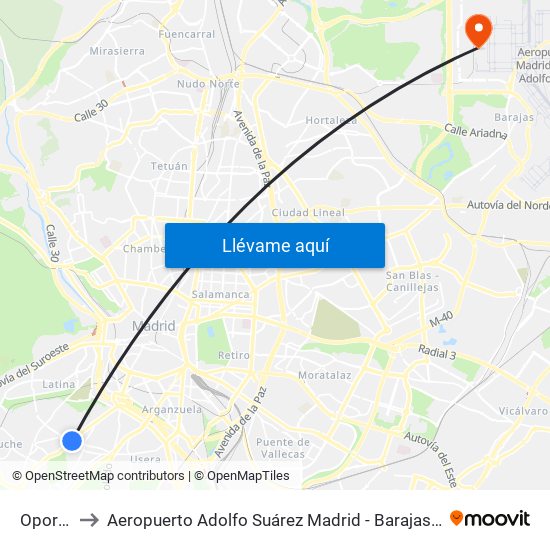 Oporto to Aeropuerto Adolfo Suárez Madrid - Barajas T4 map