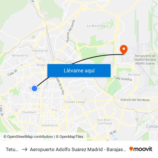 Tetuán to Aeropuerto Adolfo Suárez Madrid - Barajas T4 map