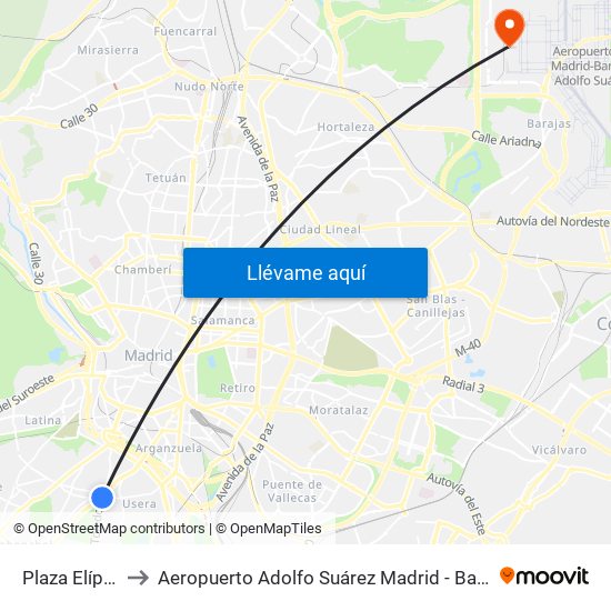 Plaza Elíptica to Aeropuerto Adolfo Suárez Madrid - Barajas T4 map