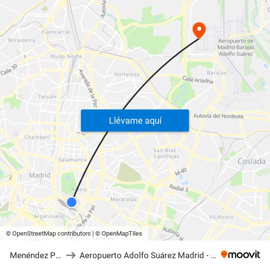 Menéndez Pelayo to Aeropuerto Adolfo Suárez Madrid - Barajas T4 map
