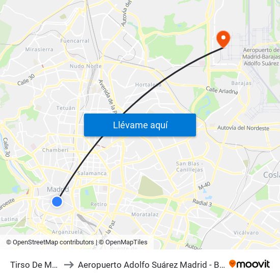 Tirso De Molina to Aeropuerto Adolfo Suárez Madrid - Barajas T4 map