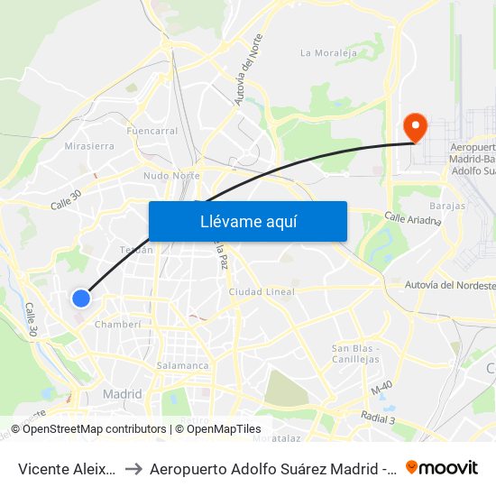 Vicente Aleixandre to Aeropuerto Adolfo Suárez Madrid - Barajas T4 map