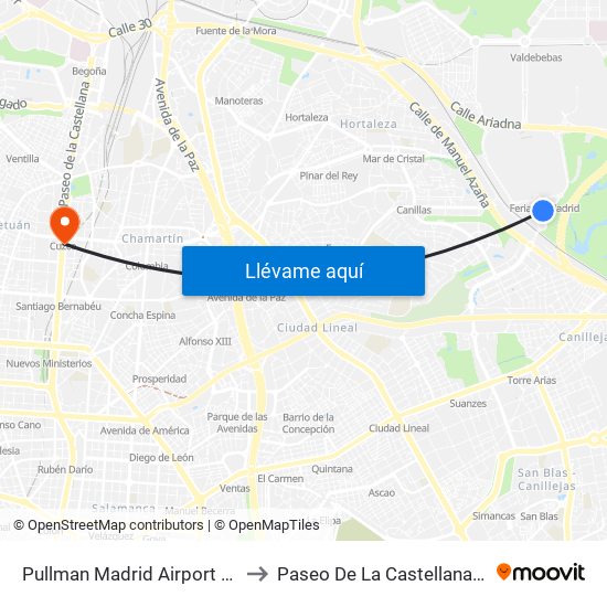 Pullman Madrid Airport & Feria to Paseo De La Castellana Pares map