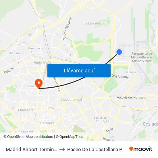 Madrid Airport Terminal 4 to Paseo De La Castellana Pares map