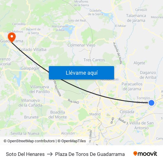 Soto Del Henares to Plaza De Toros De Guadarrama map