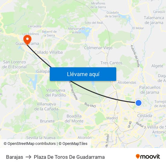 Barajas to Plaza De Toros De Guadarrama map