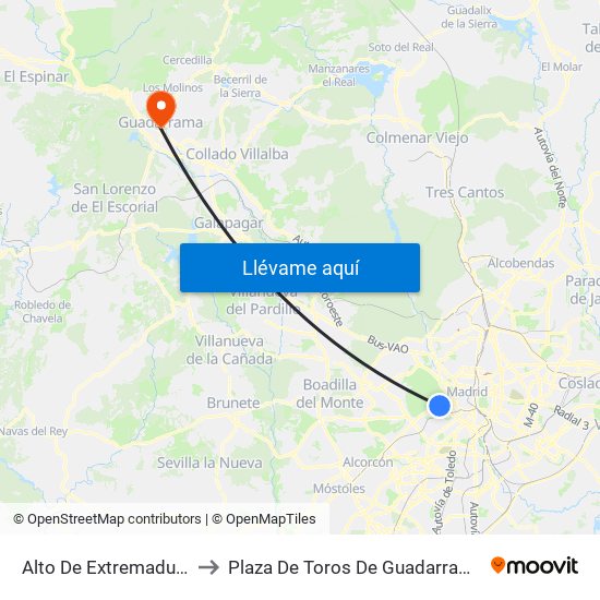 Alto De Extremadura to Plaza De Toros De Guadarrama map