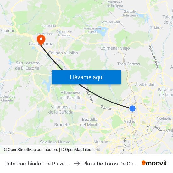 Intercambiador De Plaza De Castilla to Plaza De Toros De Guadarrama map