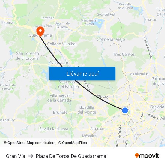 Gran Vía to Plaza De Toros De Guadarrama map