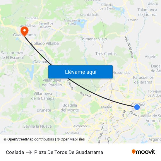 Coslada to Plaza De Toros De Guadarrama map