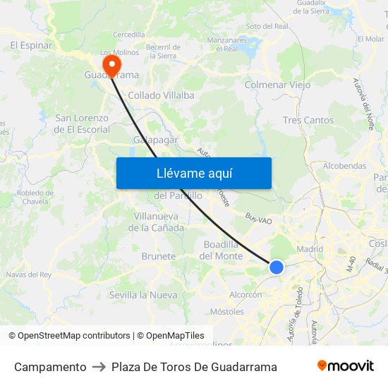 Campamento to Plaza De Toros De Guadarrama map