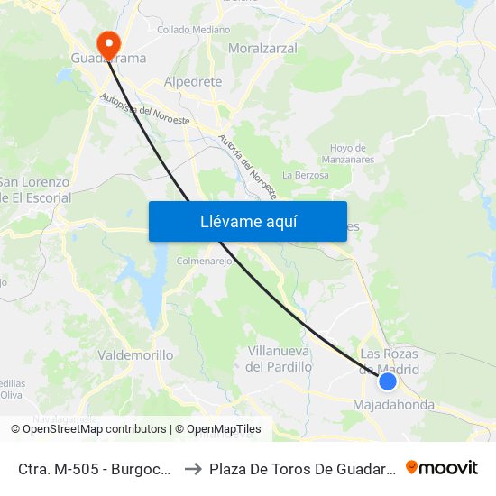 Ctra. M-505 - Burgocentro to Plaza De Toros De Guadarrama map