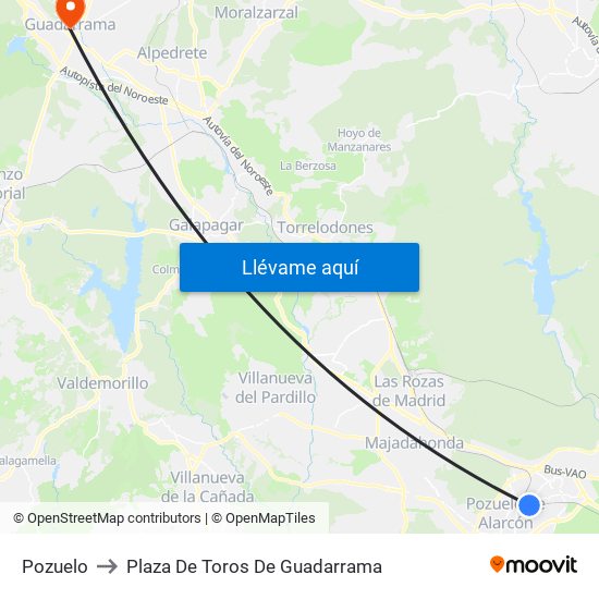 Pozuelo to Plaza De Toros De Guadarrama map