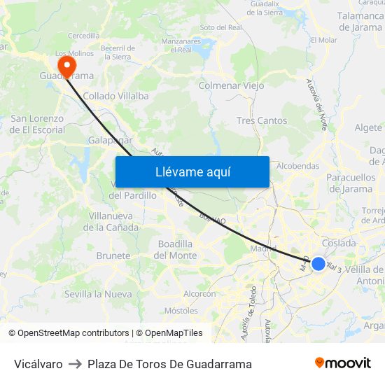 Vicálvaro to Plaza De Toros De Guadarrama map