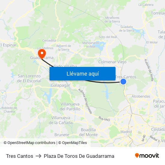 Tres Cantos to Plaza De Toros De Guadarrama map