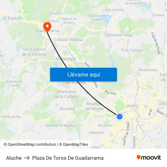 Aluche to Plaza De Toros De Guadarrama map