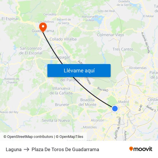 Laguna to Plaza De Toros De Guadarrama map