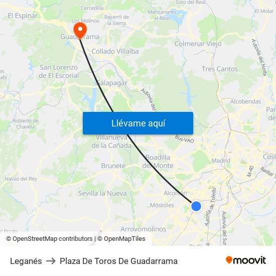 Leganés to Plaza De Toros De Guadarrama map