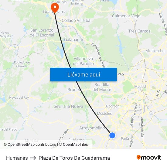 Humanes to Plaza De Toros De Guadarrama map